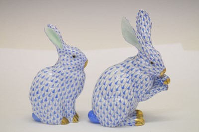 Lot 370 - Herend, Hungary - Two porcelain models of rabbits