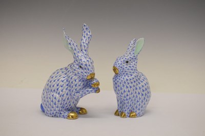 Lot 370 - Herend, Hungary - Two porcelain models of rabbits