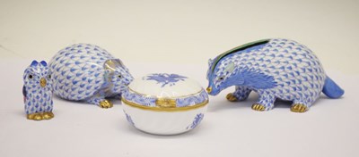 Lot 371 - Herend, Hungary - Three porcelain animal figures and oval box