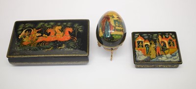 Lot 276 - Two Russian lacquer boxes, and an egg