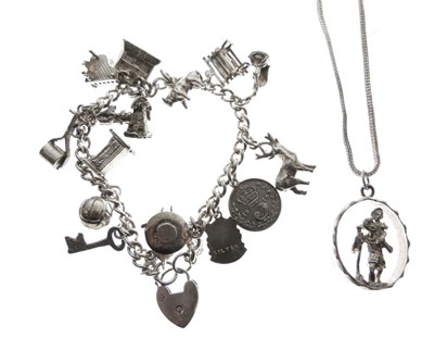 Lot 55 - Silver charm bracelet, and an unmarked St Christopher on silver chain