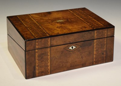 Lot 465 - Victorian parquetry and mother-of-pearl  inlaid writing box