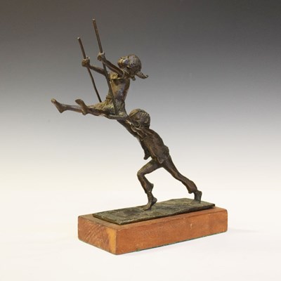 Lot 235 - Jill Sanders (British b.1930) - Bronze of boy and girl on a swing