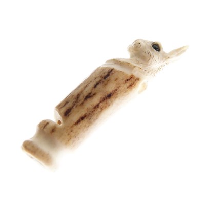 Lot 177 - Carved stag antler whistle in the form of a rabbit or hare