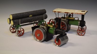 Lot 380 - Mamod - Steam Roller, together with a TE1 Live Steam Tractor and log trailer with three logs