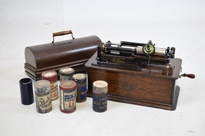 Lot 236 - Oak cased Edison Home Phonograph with a large collection of cylinders