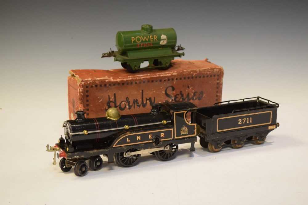 Lot 360 - 1920s Hornby Series clockwork LNER locomotive with tender and tanker wagon