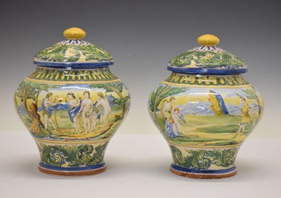 Lot 350 - Pair Italian Maiolica jars and covers