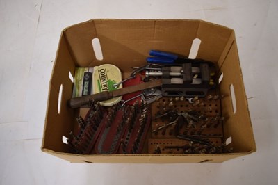 Lot 775 - Dewalt band saw and drill bits etc / Box of drills and tools