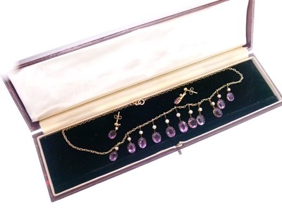 Lot 39 - Edwardian amethyst and seed pearl fringe necklace
