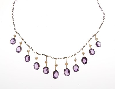 Lot 39 - Edwardian amethyst and seed pearl fringe necklace