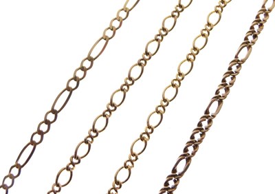 Lot 77 - Three 9ct gold chains, and a 9ct gold bracelet