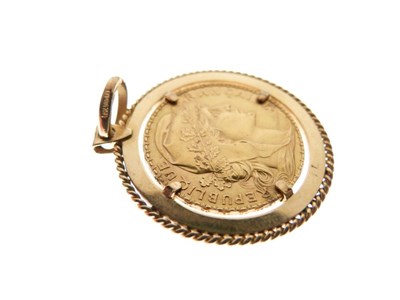 Lot 78 - French 20 Franc coin in pendant mount