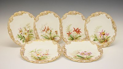 Lot 378 - Six Copeland 'Orchid' dessert plates