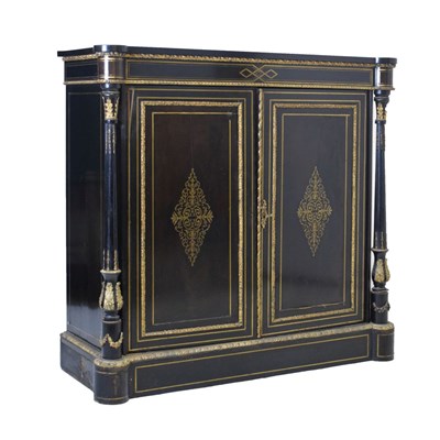 Lot 695 - Late 19th Century ebonised and brass inlaid side cabinet