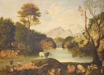 Lot 623 - Late 18th Century - Oil on canvas - Cattle in landscape