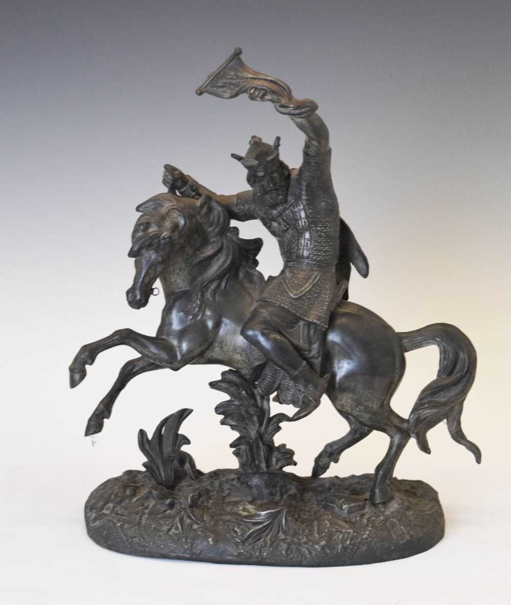 Lot 612 - Spelter figure of Medieval King on horseback