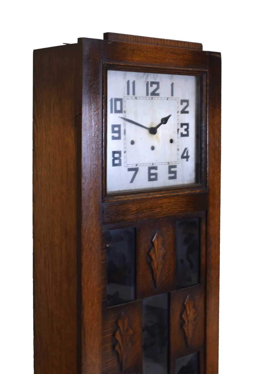 Lot 464 - Art Deco-style oak-cased chiming grandmother clock