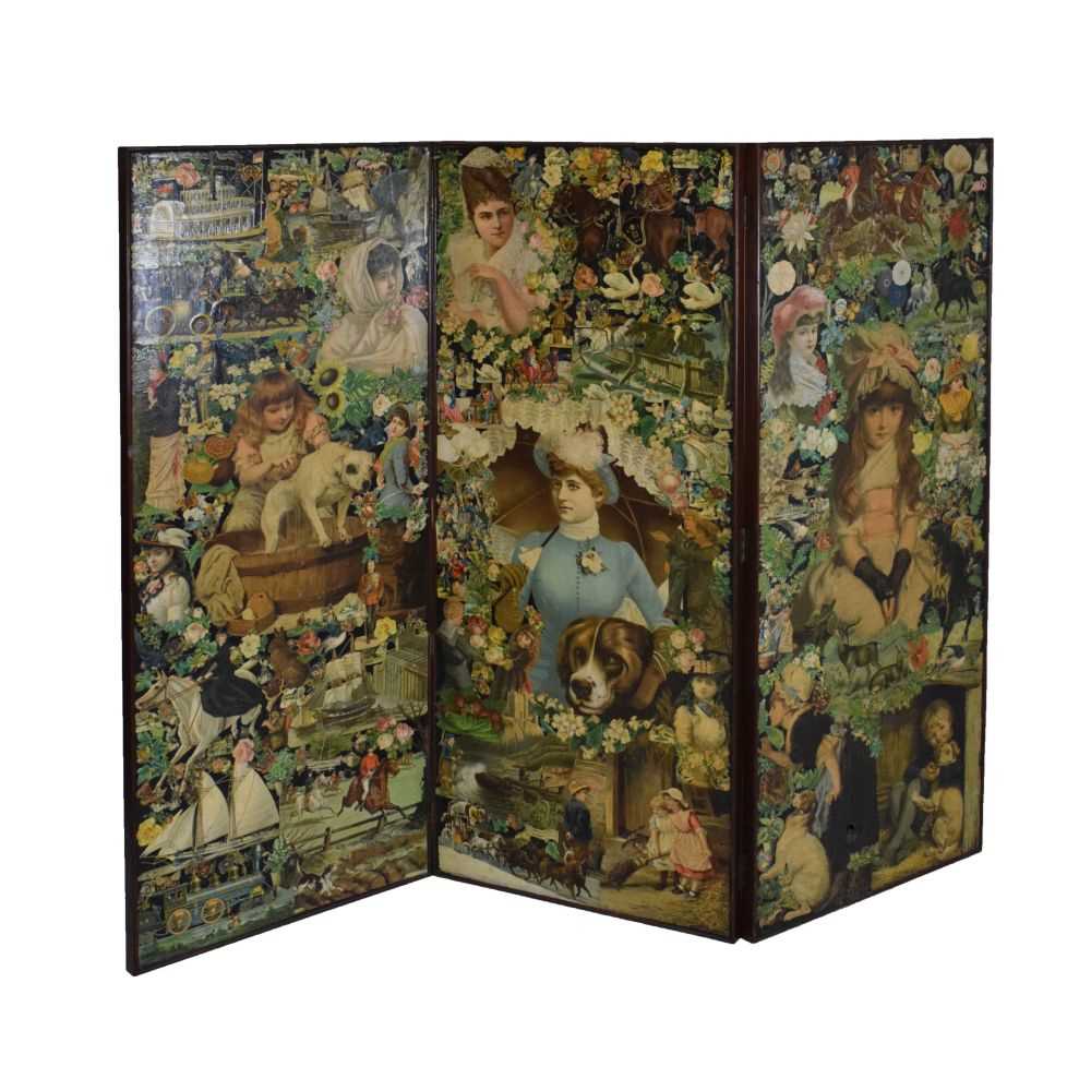 Lot 617 - Victorian three-fold scrap screen