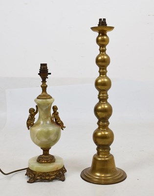 Lot 649 - 1970s gilt metal mounted onyx table lamp and brass lamp