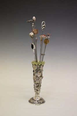 Lot 115 - Victorian silver vase with thirteen hat pins