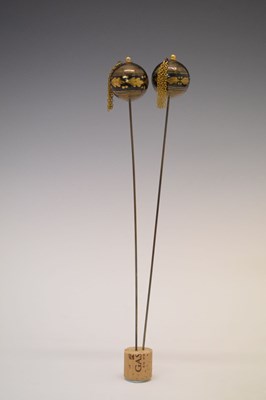 Lot 116 - Pair of hat pins with chains