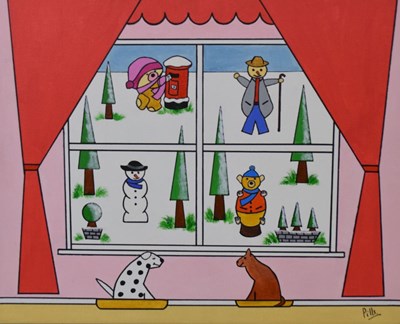 Lot 686 - A.C. Pillinger (Pills) - Acrylic on canvas - Christmas Scene red