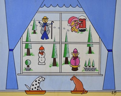 Lot 713 - A.C. Pillinger (Pills) - Acrylic on canvas - Christmas Scene blue