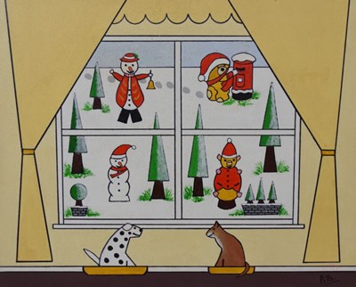 Lot 646 - A. C. Pillinger (Pills) - Acrylic on canvas - Christmas Scene cream