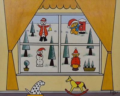 Lot 687 - A. C. Pillinger (Pills) - Acrylic on canvas - Christmas Scene yellow