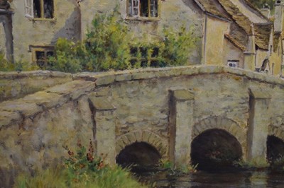 Lot 605 - Frank George Trott, (1884-1957) - Oil on canvas - 'Castle Combe, Wiltshire'