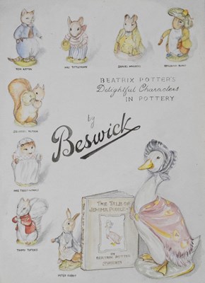 Lot 607 - Beswick / Beatrix Potter Interest: Folio of 29 watercolours of Beatrix Potter Storybook animals