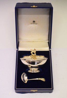 Lot 92 - Asprey silver sugar bowl, cover and sifting spoon