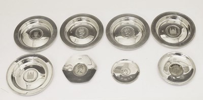 Lot 183 - Eight coin set commemorative silver dishes