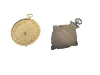 Lot 258 - URJ Billiard best break 9ct gold medal, 1929 and silver medal