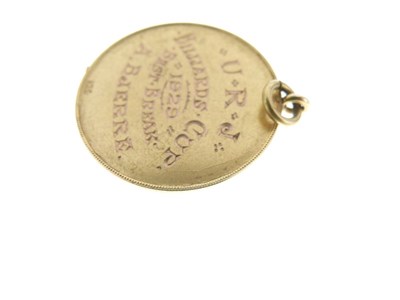 Lot 258 - URJ Billiard best break 9ct gold medal, 1929 and silver medal