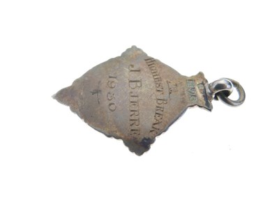 Lot 258 - URJ Billiard best break 9ct gold medal, 1929 and silver medal