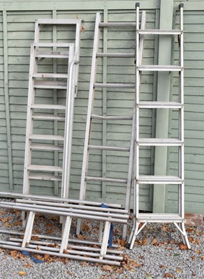 Lot 734 - Aluminium extending ladders, etc