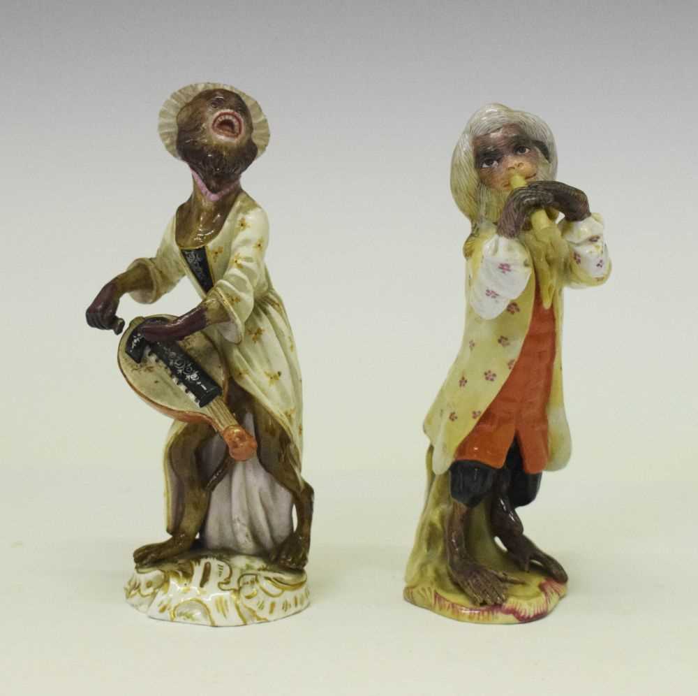 Lot 394 Two Meissen monkey band figures