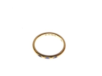 Lot 32 - Victorian 22ct gold wedding band set three oval cut sapphires