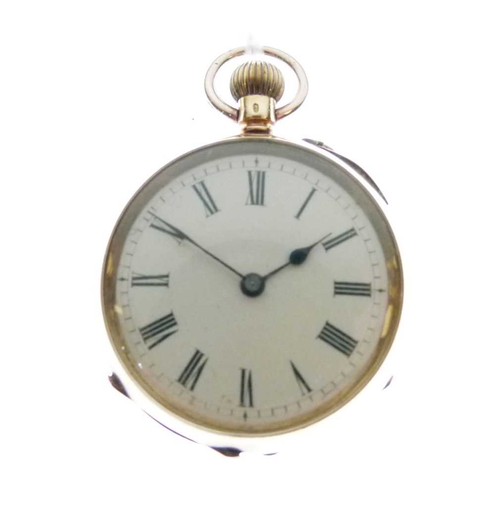 Lot 121 - 18K yellow metal open face fob watch
