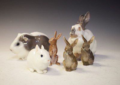 Lot 401 - Royal Copenhagen - Six porcelain figures, comprising rabbits and guinea pigs