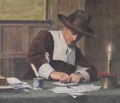 Lot 572 - Henry Stacy Marks (1829-98) - Watercolour - 17th Century-style Puritan at desk