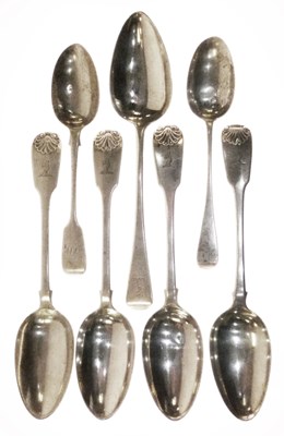 Lot 156 - Set of four George III silver tablespoons and three other spoons