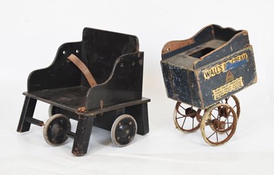 Lot 488 - 1930s Triang Wall's Ice Cream three-wheel blue painted wooden cart and Little Buffer chair