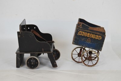 Lot 488 - 1930s Triang Wall's Ice Cream three-wheel blue painted wooden cart and Little Buffer chair