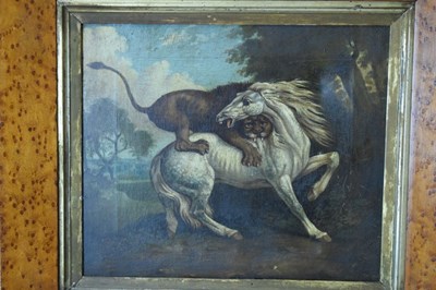 Lot 574 - Follower of George Stubbs (1724-1806) - Oil on canvas - Lion fighting a horse