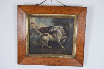 Lot 574 - Follower of George Stubbs (1724-1806) - Oil on canvas - Lion fighting a horse