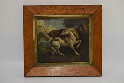 Lot 574 - Follower of George Stubbs (1724-1806) - Oil on canvas - Lion fighting a horse