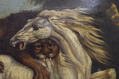 Lot 574 - Follower of George Stubbs (1724-1806) - Oil on canvas - Lion fighting a horse